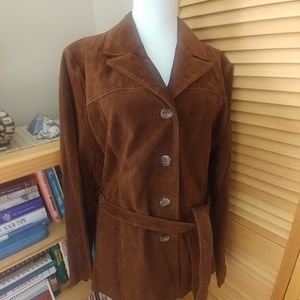 Wilson's Brown Suede Leather Belted Jacket Size XL